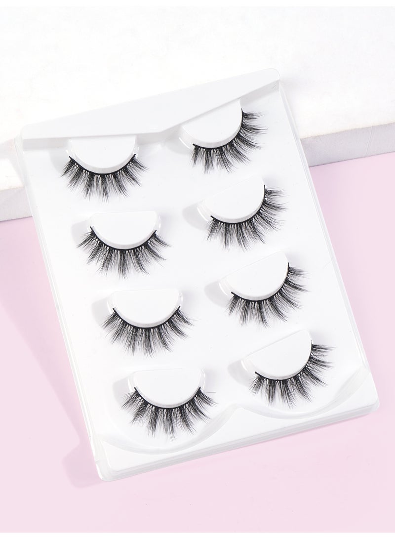 MAGEFY 4 Pairs Artificial Lashes Fluffy and Soft Lash False Eyelashes Cat Eye Wispy Faux Mink Lashes Pack Fluffy Short Natural Fake Lashes - Image 1