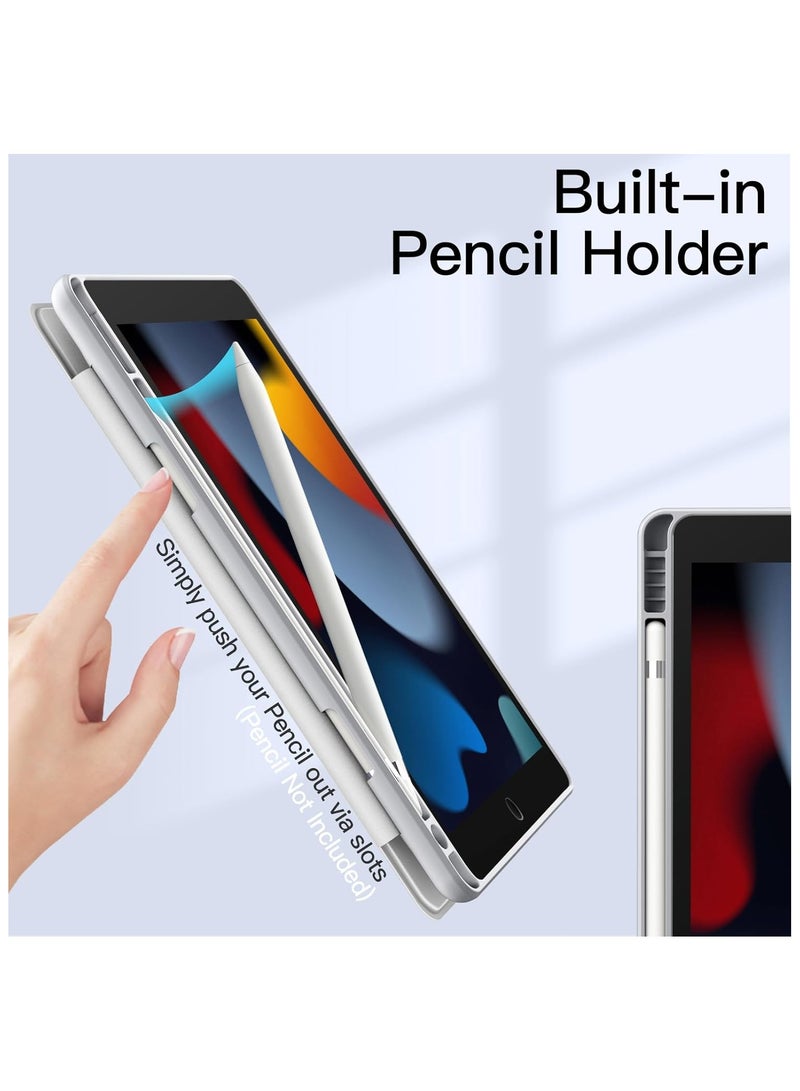 MahMir Case for iPad 9th Generation (10.2-Inch) (9th/8th/7th Generation, 2021/2020/2019) with Pencil Holder, Clear Transparent Back Shell Slim Stand Shockproof Tablet Cover, (Silver) - Image 5
