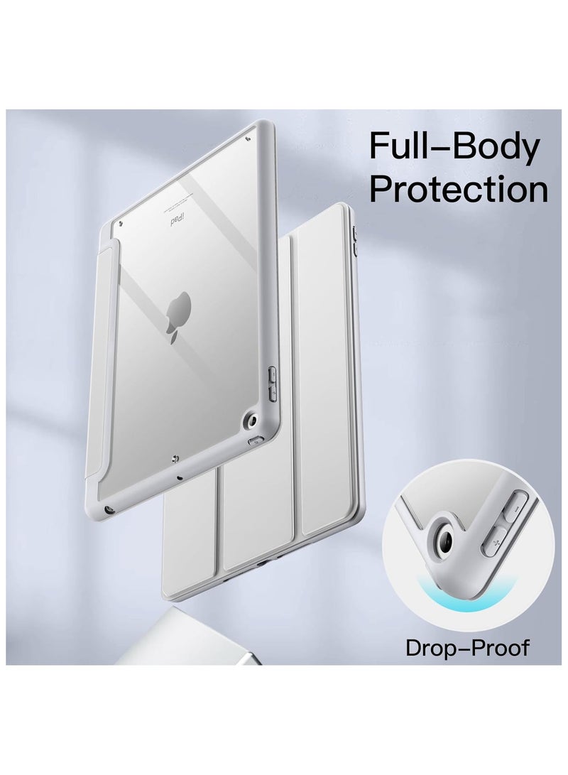MahMir Case for iPad 9th Generation (10.2-Inch) (9th/8th/7th Generation, 2021/2020/2019) with Pencil Holder, Clear Transparent Back Shell Slim Stand Shockproof Tablet Cover, (Silver) - Image 4
