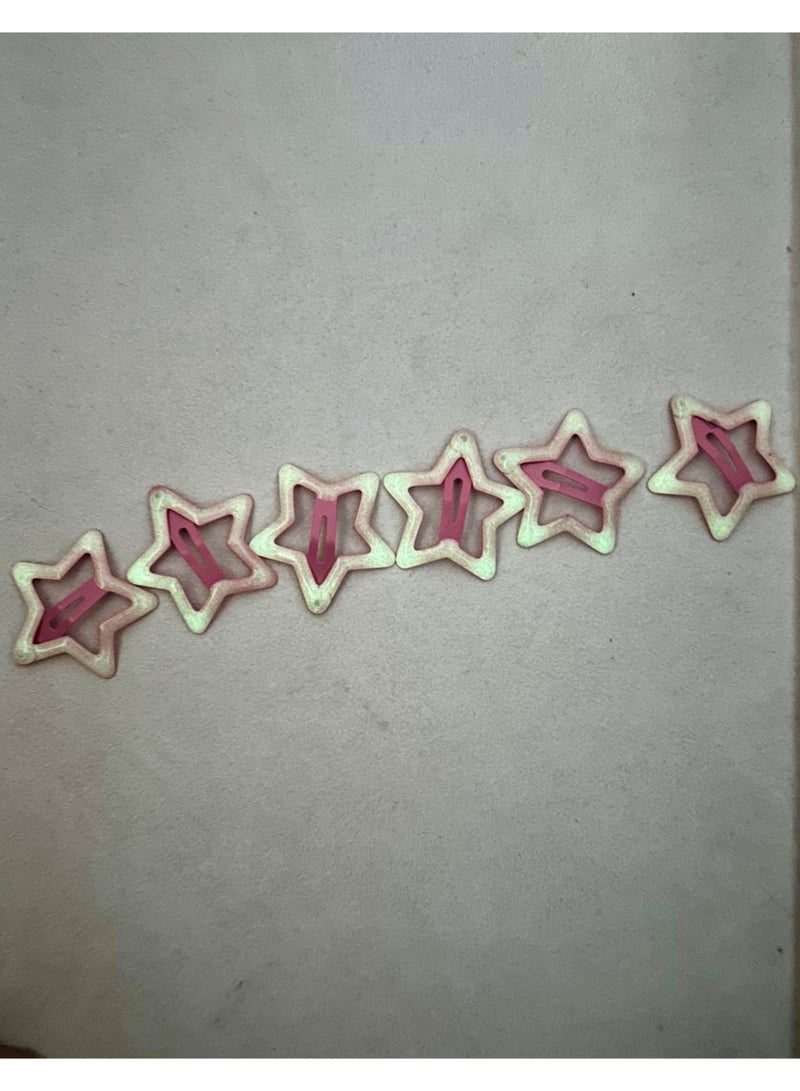 Star Hair Glow-in-the-dark Clips for Girls, 6 Pcs No Slip star Metal fashion Hair Snap Clips Barrettes for Kids Teens Women - Image 3