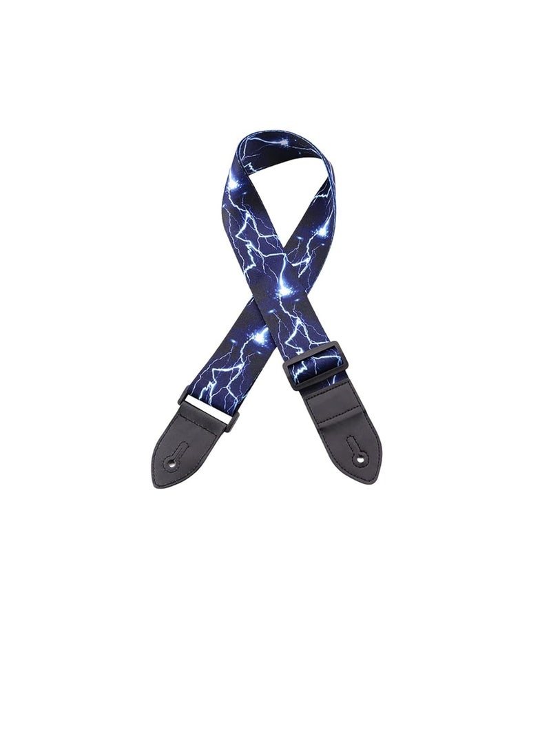 Generic Guitar Strap, Blue Lightning Guitar Strap, Adjustable Strap with Leather Ends, Accessories for Electric Guitar, Guitar, Western Guitar, Ukulele, Bass  - Image 1