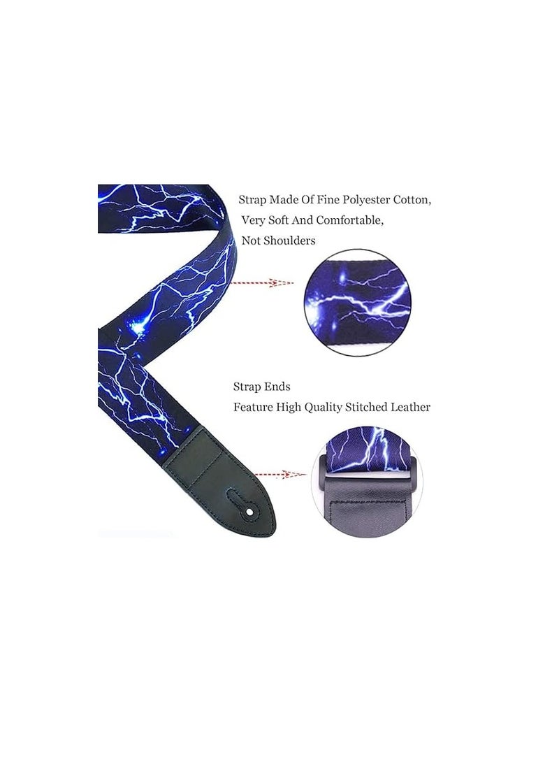 Generic Guitar Strap, Blue Lightning Guitar Strap, Adjustable Strap with Leather Ends, Accessories for Electric Guitar, Guitar, Western Guitar, Ukulele, Bass  - Image 3