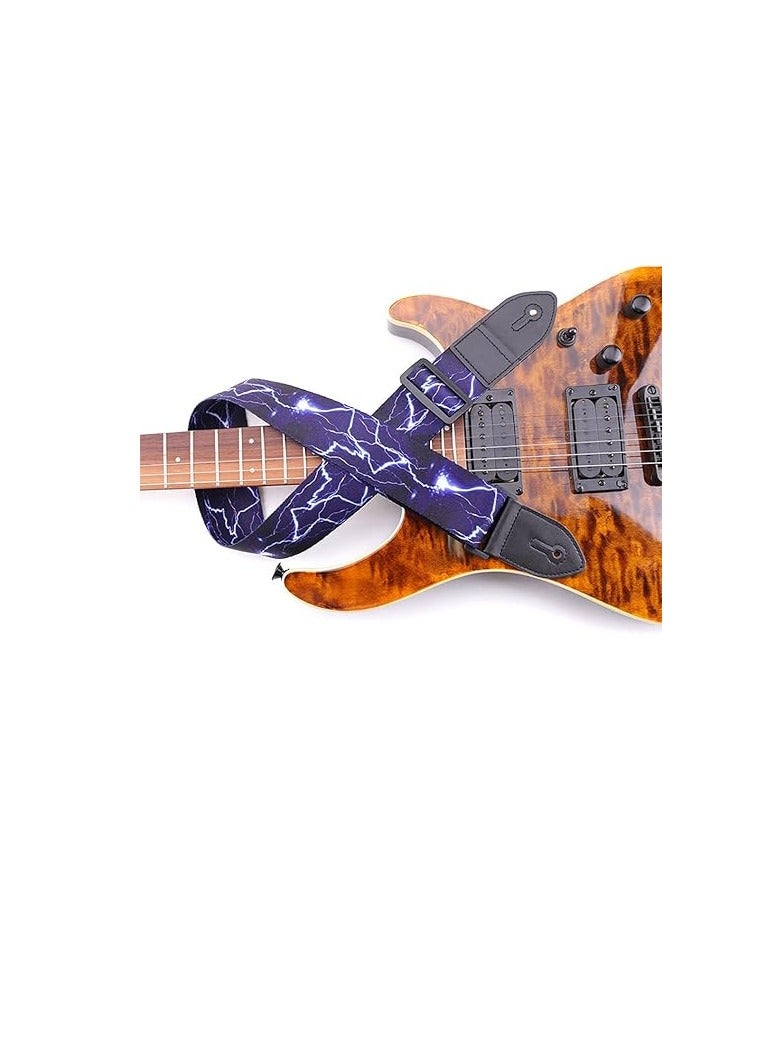 Generic Guitar Strap, Blue Lightning Guitar Strap, Adjustable Strap with Leather Ends, Accessories for Electric Guitar, Guitar, Western Guitar, Ukulele, Bass  - Image 4