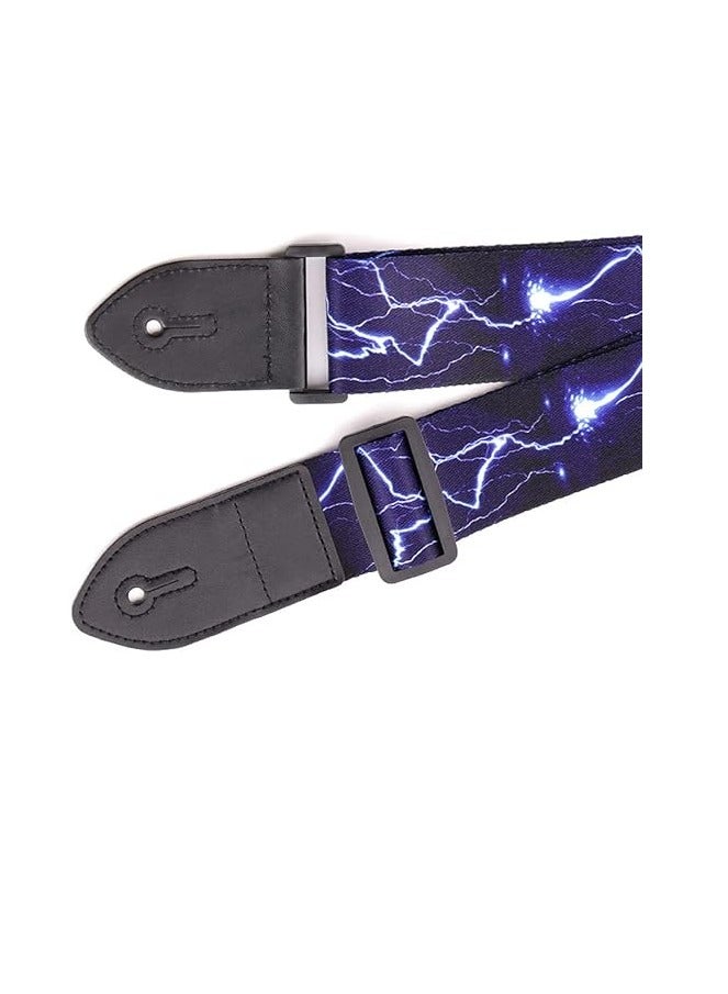 Generic Guitar Strap, Blue Lightning Guitar Strap, Adjustable Strap with Leather Ends, Accessories for Electric Guitar, Guitar, Western Guitar, Ukulele, Bass  - Image 5