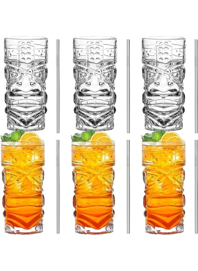 Clear Glasses - Modern glasses perfect for Hawaiian style  tropical island drink set and 6 straws - Image 1