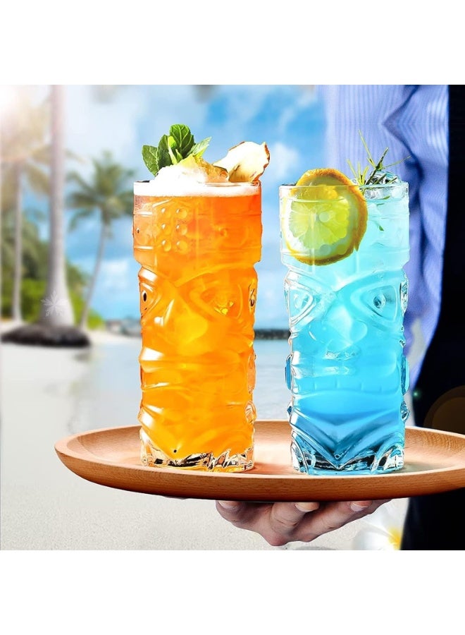Clear Glasses - Modern glasses perfect for Hawaiian style  tropical island drink set and 6 straws - Image 2