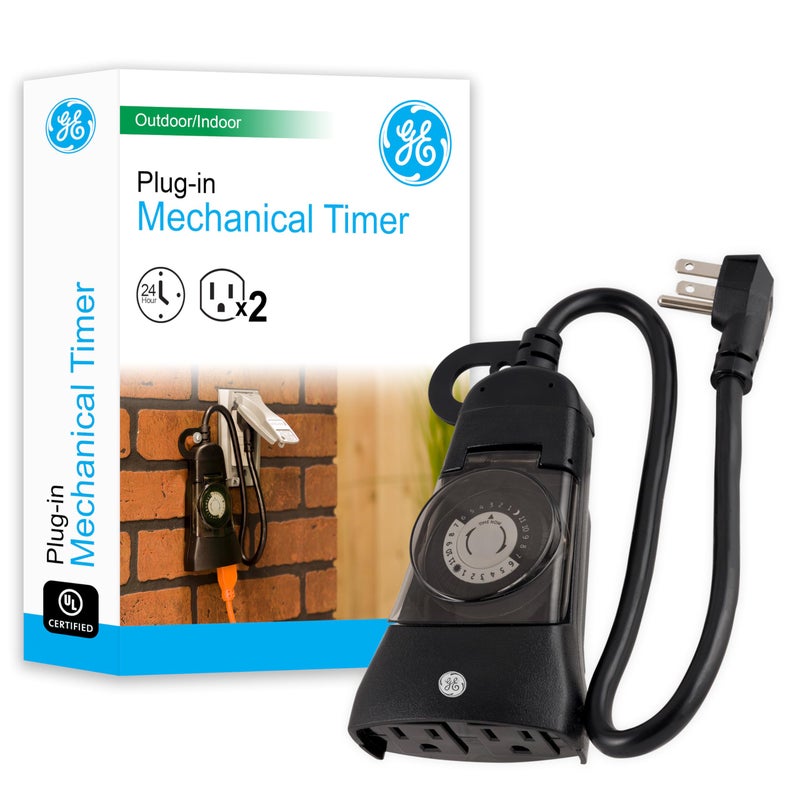 GE 24Hour HeavyDuty Outdoor Mechanical Timer 2 Grounded Outlet Timer Programmable Daily Cycle 30Minute Interval Outdoor Timer Weather Resistant Outdoor Light Timer Black 1 Pack 15138