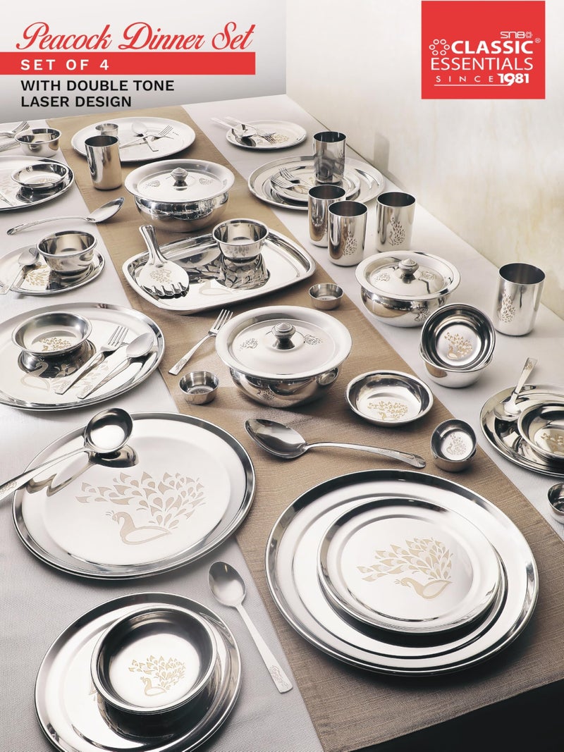 Classic Essentials Stainless Steel Dinner Set|Serves 4 People|Heavy Gauge|Kitchen Set|Permanent Laser-Peacock, Set of 24 - Image 2