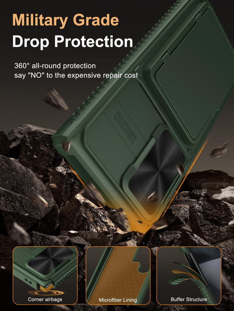Vihibii for Samsung Galaxy S24 Ultra Case with Card Holder (4 Cards) & Slide Lens Cover & Kickstand & Raised Edges Protect Screen, Shockproof Rugged Case for Samsung Galaxy S24 Ultra 6.8", Green - Image 5