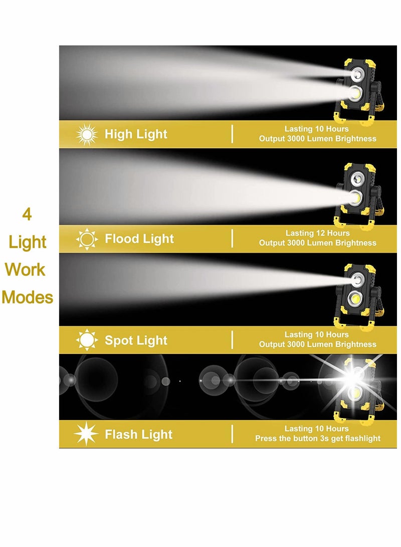 Rechargeable 30W LED Work Light - 3000LM Portable Floodlight with 4 Modes, Waterproof for Camping, Hiking, Emergency, and Car Repair - Image 3