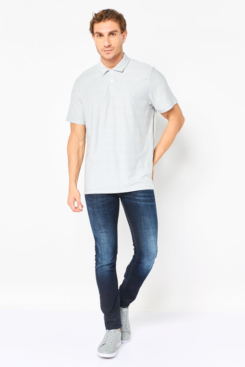 Chaps Men Regular Fit Embroidered Short Sleeve Polo Shirt, Grey - Image 3