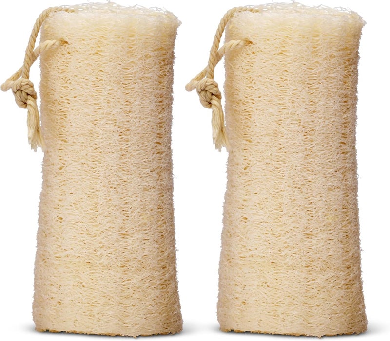 LATHER - Natural Loofah 5-6" (2 Pack) Exfoliating Body Scrubber & Shower Loofah - Gentle Cleansing - Cotton Rope to Hang Dry - Shower Accessories - Plant Based, Vegan, Cruelty Free - Beauty, Skin Care - Image 1