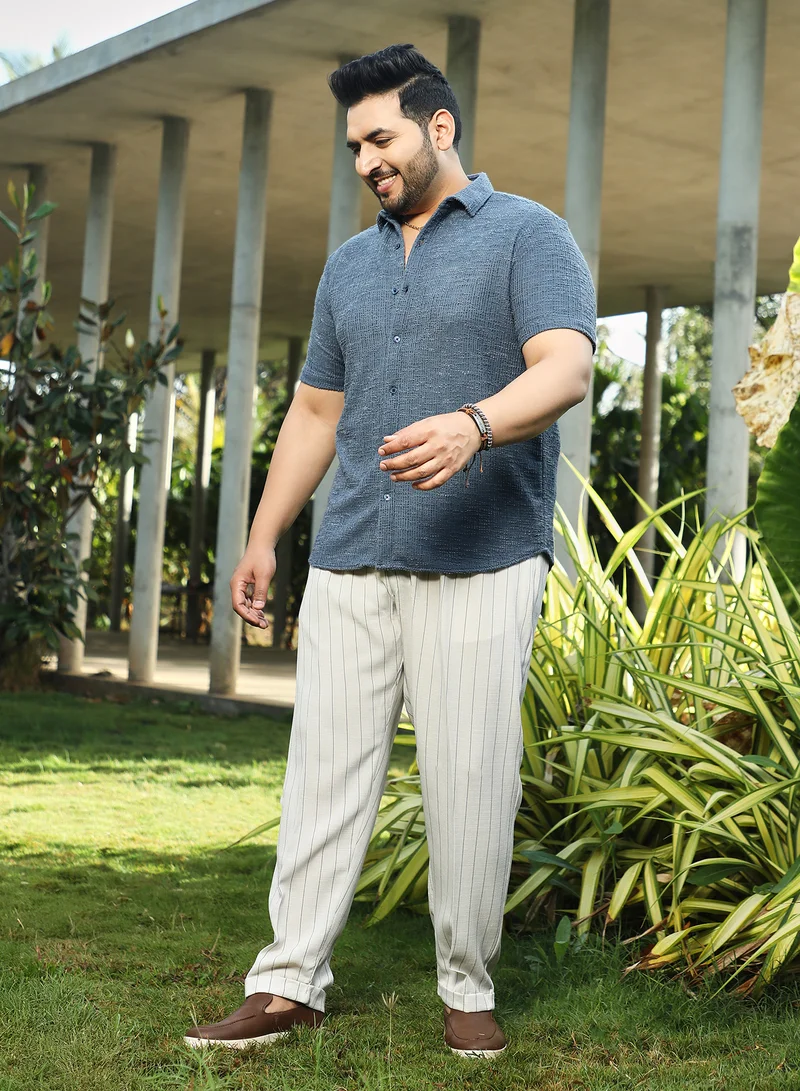 Instafab Plus Instafab Plus Men's Prussian Blue Tactile-Resort Shirt For Casual Wear | Spread Collar | Short Regular Sleeves | Button Closure | Plus Size Shirt Crafted With Comfort Fit For Everyday Wear
