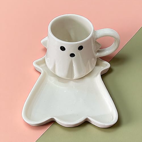 BACKKSPACE RETAIL 3D Mysitical Figure in White with Dessert Plate | Creative Morning Mug Cup for Hot and Cold Tea Milk Coffee Cookie | Perfect for Kids Decorations Best Office Cup (Ceramic), 350 ML - Image 2