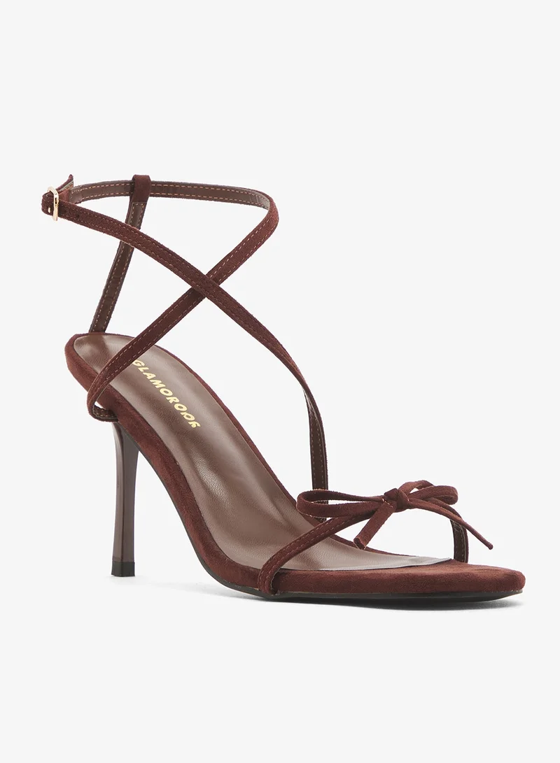 GLAMOROUS CHOCOLATE SUEDETTE Casual Bow Heeled Sandals for Women | Best Price UAE