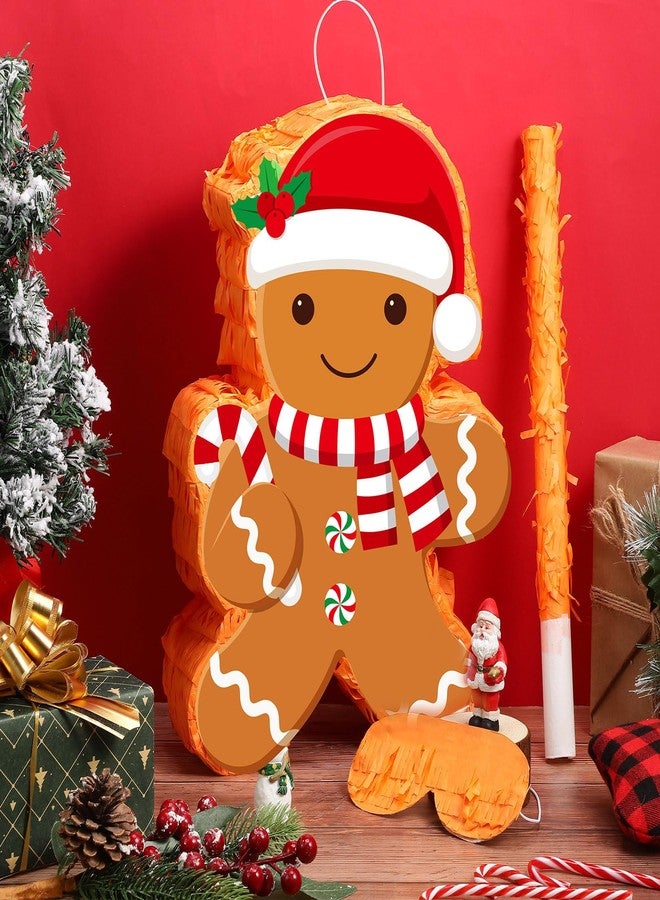 Harrycle Christmas Gingerbread Man Piñata 16 Inch Mexican Piñata with Stick Blindfold Pack Christmas Prop Bundle for Xmas Birthday Holiday Game Favors Photo Prop Decoration - Image 4
