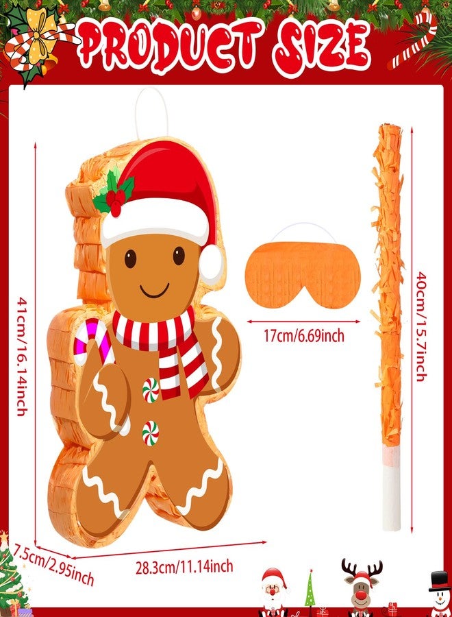 Harrycle Christmas Gingerbread Man Piñata 16 Inch Mexican Piñata with Stick Blindfold Pack Christmas Prop Bundle for Xmas Birthday Holiday Game Favors Photo Prop Decoration - Image 3