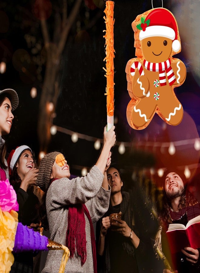 Harrycle Christmas Gingerbread Man Piñata 16 Inch Mexican Piñata with Stick Blindfold Pack Christmas Prop Bundle for Xmas Birthday Holiday Game Favors Photo Prop Decoration - Image 5