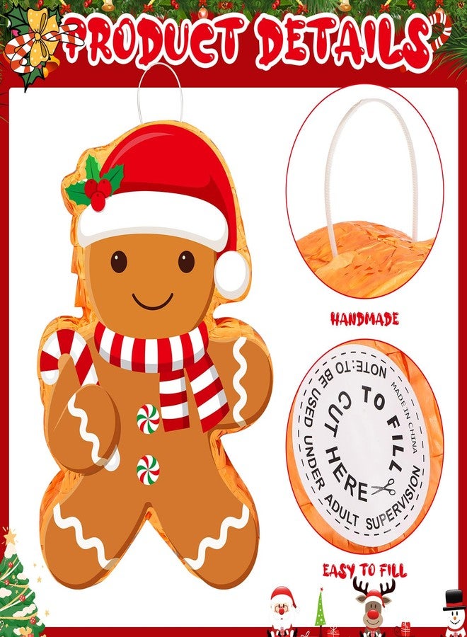 Harrycle Christmas Gingerbread Man Piñata 16 Inch Mexican Piñata with Stick Blindfold Pack Christmas Prop Bundle for Xmas Birthday Holiday Game Favors Photo Prop Decoration - Image 2