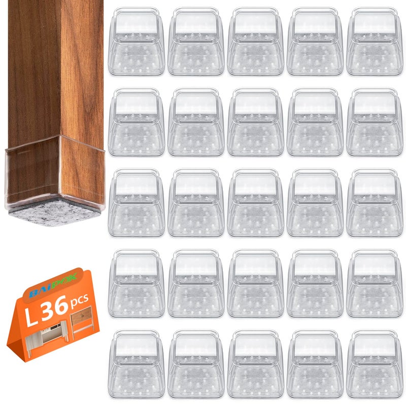 BAIPOK 36pcs Square Chair Leg Floor Protectors Furniture Felt Pads for Hardwood Floors Furniture Sliders for Chair Legs Floor Protectors for Chairs Silicone Chair Leg Caps Cover Large Clear