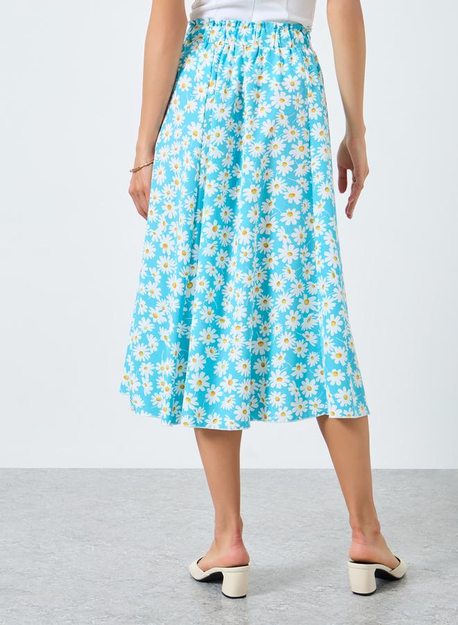 تايك تو تنورة بطبعة زهور بخصر مطاطي - Image 4