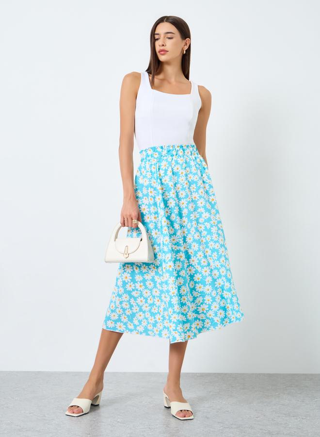 تايك تو تنورة بطبعة زهور بخصر مطاطي - Image 1