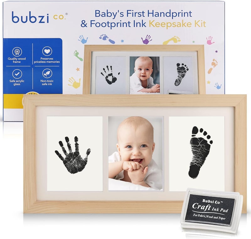 Bubzi Co Baby Handprint Kit  Footprint Photo Frame for Newborn Girls and Boys Unique Baby Shower Gifts Set for Registry Memorable Keepsake Decorations for Room Wall or Nursery Decor Natural Wood - Image 1