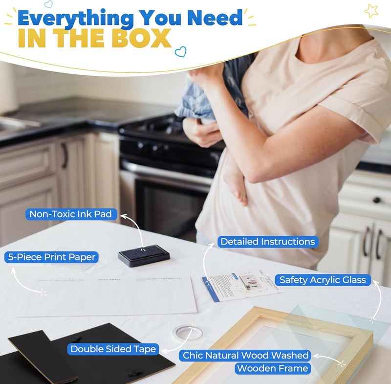 Bubzi Co Baby Handprint Kit  Footprint Photo Frame for Newborn Girls and Boys Unique Baby Shower Gifts Set for Registry Memorable Keepsake Decorations for Room Wall or Nursery Decor Natural Wood - Image 3