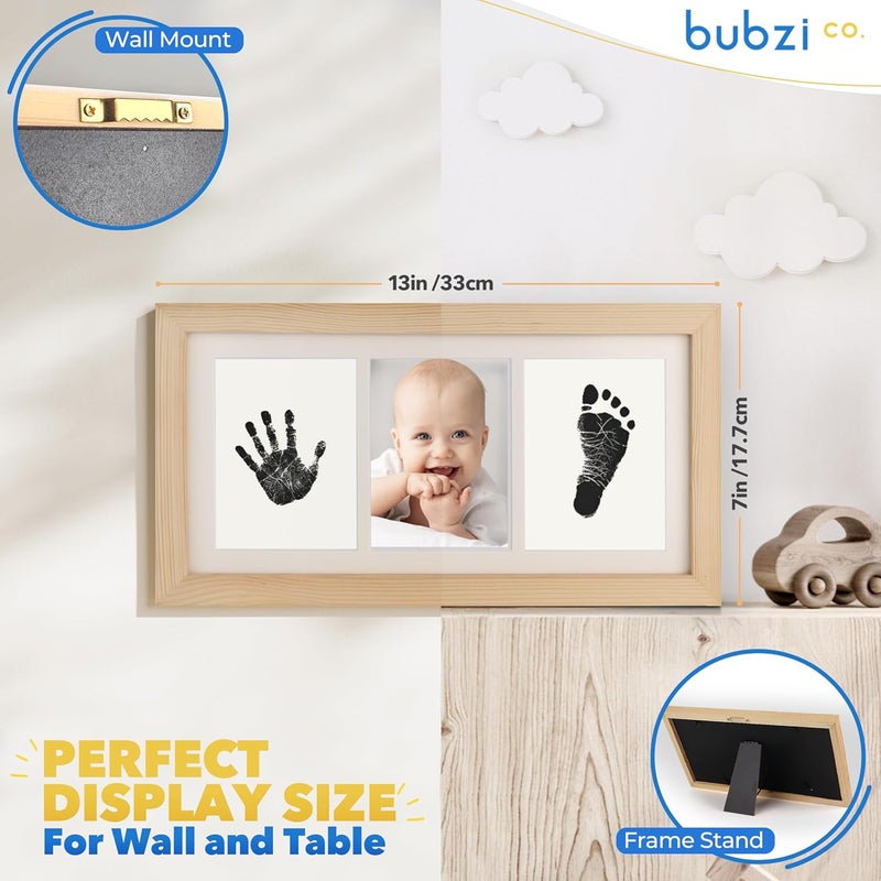 Bubzi Co Baby Handprint Kit  Footprint Photo Frame for Newborn Girls and Boys Unique Baby Shower Gifts Set for Registry Memorable Keepsake Decorations for Room Wall or Nursery Decor Natural Wood - Image 2