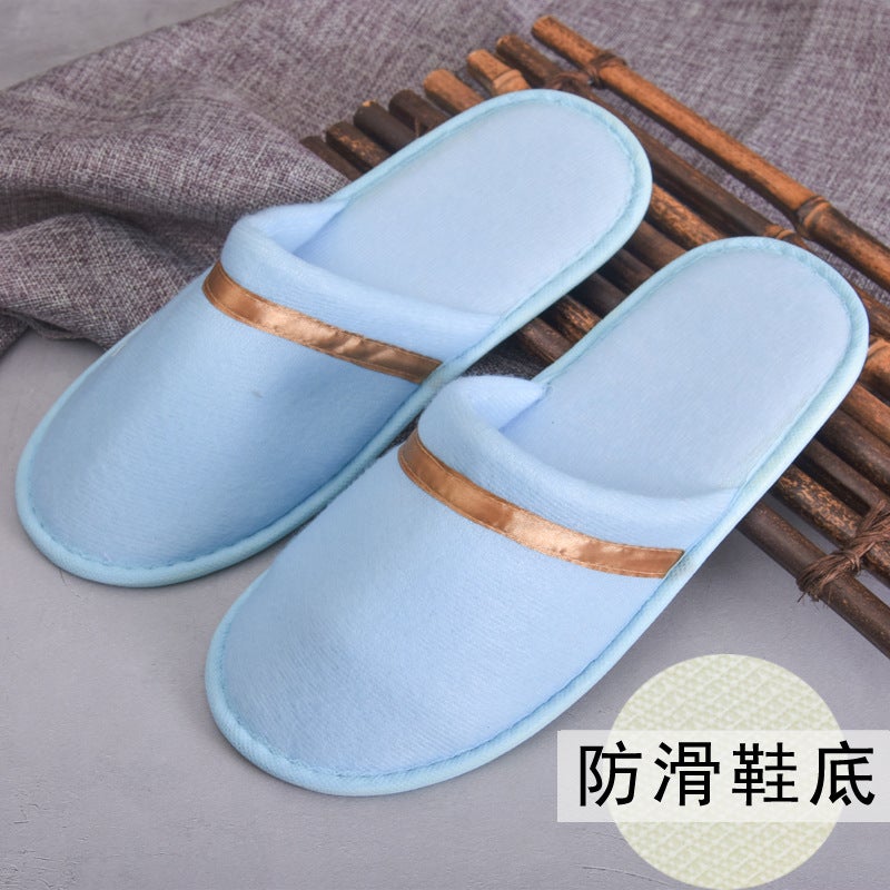 Wholesale five-star hotel homestay beauty salon thick-soled slippers disposable home hospitality thickened hotel special 6mm Blue Ribbon plush 43 yards 