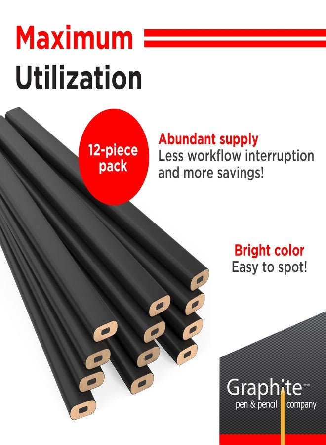 GRAPHITE Hard Lead Carpenter Pencils Bulk - (1) Pack of 12 Pieces Lumber Wooden Pencil #2 (HB) - Black - Image 3