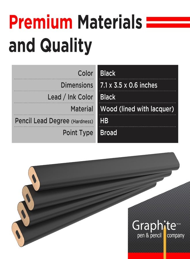 GRAPHITE Hard Lead Carpenter Pencils Bulk - (1) Pack of 12 Pieces Lumber Wooden Pencil #2 (HB) - Black - Image 2