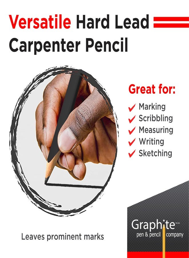 GRAPHITE Hard Lead Carpenter Pencils Bulk - (1) Pack of 12 Pieces Lumber Wooden Pencil #2 (HB) - Black - Image 4