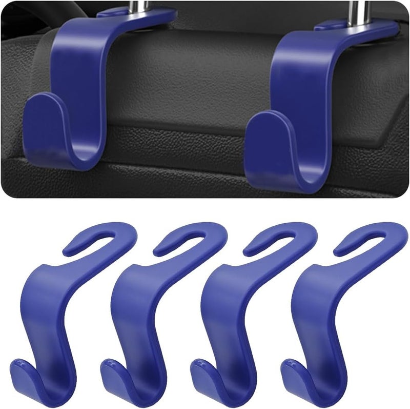 Hanemia 4PCS Car Back Seat Headrest Hooks, Rear Car Seat Storage Headrest Hanger Holder Hooks Organizer, Universal Auto Interior Accessories for Bag Purse Handbag Cloth Coats Grocery (Blue) Elegant practical multi-option build - Image 1