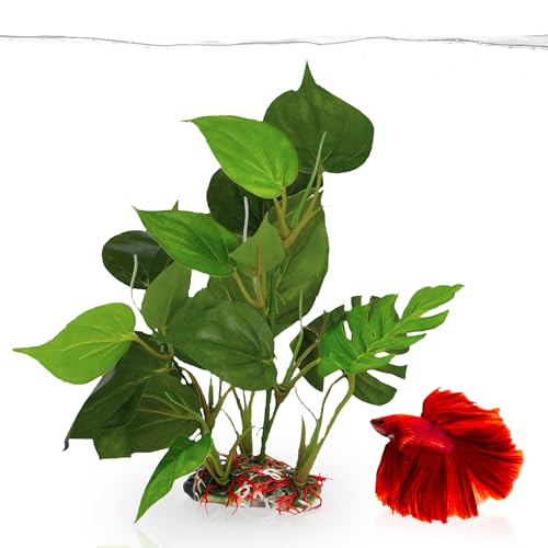 SunGrow Plastic Leaf Plant, Heavy-Duty Ceramic Base, Hiding Spot for Fish, Betta, Angelfish, Gold Fish, Frog, Python, Reptiles, Amphibians (10 Inches, 1 Count) - Image 3