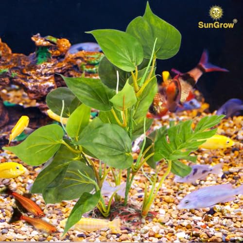 SunGrow Plastic Leaf Plant, Heavy-Duty Ceramic Base, Hiding Spot for Fish, Betta, Angelfish, Gold Fish, Frog, Python, Reptiles, Amphibians (10 Inches, 1 Count) - Image 2