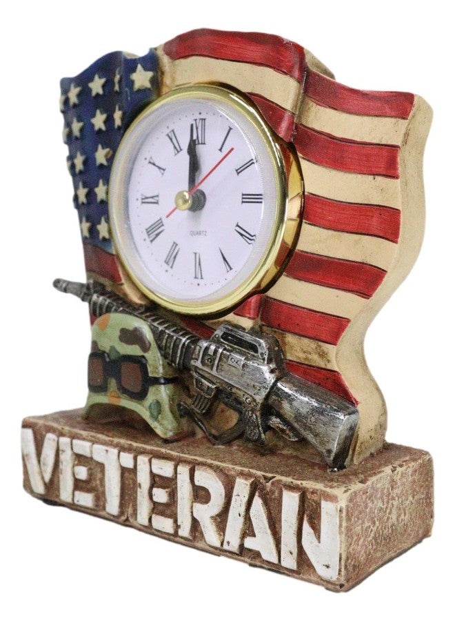 Ebros Gift Patriotic American Veteran Military Fallen Soldier USA Old Faithful Flag Rifle and Tactical Camo Helmet Desktop Table Clock Figurine Roman Numerals Analog Clocks - Image 2