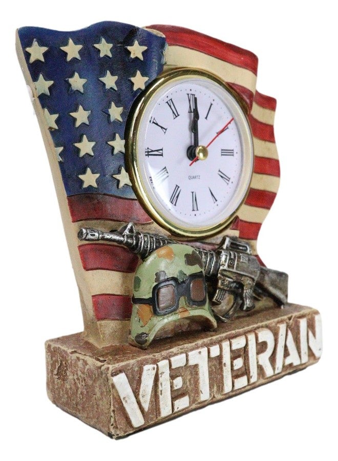 Ebros Gift Patriotic American Veteran Military Fallen Soldier USA Old Faithful Flag Rifle and Tactical Camo Helmet Desktop Table Clock Figurine Roman Numerals Analog Clocks - Image 3