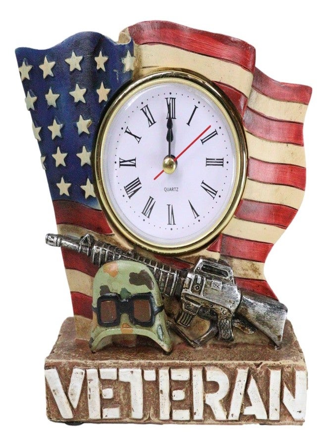 Ebros Gift Patriotic American Veteran Military Fallen Soldier USA Old Faithful Flag Rifle and Tactical Camo Helmet Desktop Table Clock Figurine Roman Numerals Analog Clocks - Image 1
