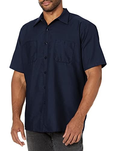 Red Kap Men's Industrial Work Shirt, Regular Fit, Short Sleeve, Navy, 5X-Large Tall - Image 1