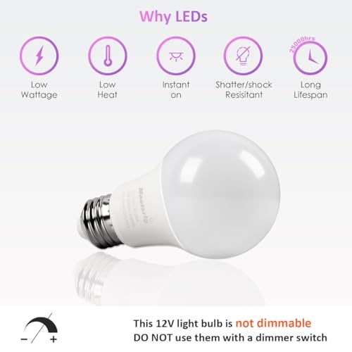 Maelsrlg 12V LED Bulb 6W(50W Equivalent), Warm White 3000K, 12V-24V AC/DC, 600 Lumens, Non-Dimmable, A19 12V DC LED Light Bulbs, E26 Base, Pack of 6 - Image 5