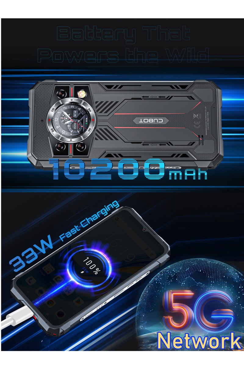 كوبوت هاتف كينج كونج 11 5G مقاوم للصدمات والماء، شاشة 6.72 بوصة FHD+ بسرعة 120 هرتز، أندرويد 15، شريحتين اتصال، ذاكرة 16GB RAM + 256GB ROM، بطارية 10200mAh، كاميرا خلفية 108MP وأمامية 32MP، دعم NFC وOTG - أسود - Image 3