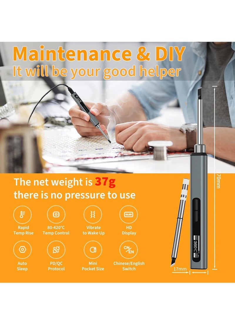 Excefore - Soldering Iron Kit - Temperature Adjustable Electric Solder Iron Gun Welding Set, Portable Soldering Iron, Fast Heating, Digital OLED Screen Display, Auto Sleep (2 types of replacement welding tips) - Image 1