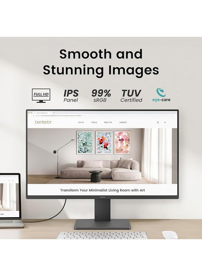 BenQ GW2491 24” IPS FHD 1080p 100Hz Home Office Monitor, 99% sRGB, HDMI, Displayport, Ultra Slim Bezel, Flicker Free, Low Blue Light, KSA Version - 3 YEAR WARRANTY Black - Image 2
