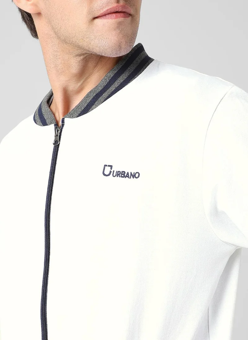 Urbano Fashion  Urbano Fashion Men's White Cotton Zippered Varsity Sweatshirt for Men | Best Price UAE
