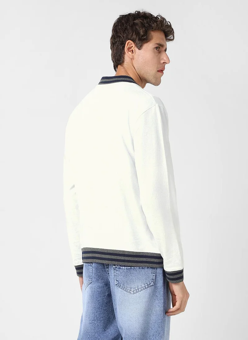 Urbano Fashion  Urbano Fashion Men's White Cotton Zippered Varsity Sweatshirt for Men | Best Price UAE