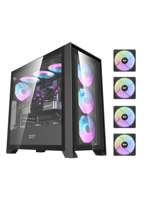 Darkflash DRX90 Magnetic Detachable Tempered Glass ATX/M-ATX/Mini-ITX Gaming PC Case with Pre-Installed 4 * 120mm ARGB Fans, Supports 360mm Radiators, USB 3.0, 7 PCI Slots Gaming Case