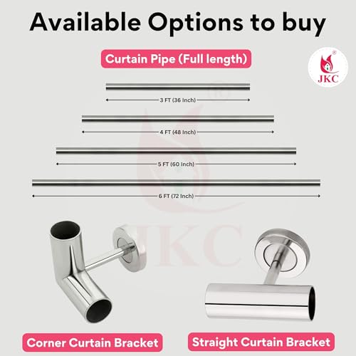 JKC - Seamless Curtain Pipe, Perfect Joint Design, Silver Chrome Finish, 1 Inch Diameter, 9 Cm Length, Holds Up to 30 Kg, Wall Mounted, Pack of 1, L Corner Joint - Image 3