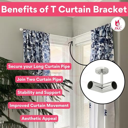 JKC - Seamless Curtain Pipe, Perfect Joint Design, Silver Chrome Finish, 1 Inch Diameter, 9 Cm Length, Holds Up to 30 Kg, Wall Mounted, Pack of 1, L Corner Joint - Image 4