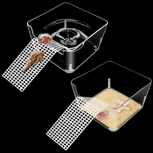 Niuohoy 2 Pack Hermit Crab Water Tank Cage Accessories With Climbing Ramp Aquarium Salt Water Pool for Small or Medium Habitat Home Transparent - Image 1